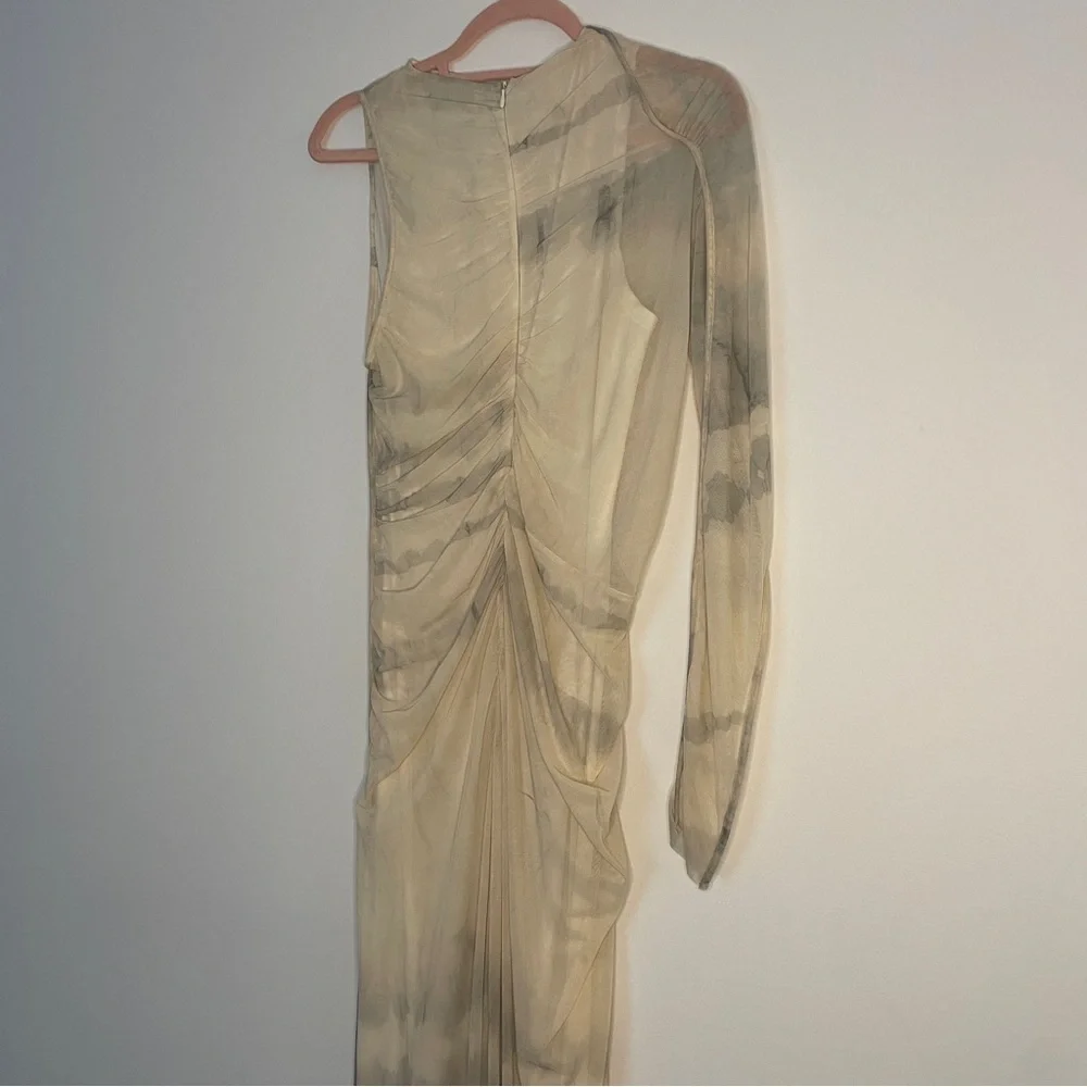 ZARA Ruched Mesh Tie-Dye One Shoulder Maxi Dress | Bodycon Fit | Size L - Picture 7 of 9